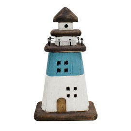 wovorins Wooden Lighthouse Decor Nautical Tabletop Centerpiece Decorative Lighthouses Ocean Beach Themed Sculpture Indoor Outdoor Wood Farmhouse Decoration for Party Mantel Table (Blue)