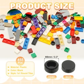 PATIKIL 455 Pcs Flat Blocks Bulk, 1x1 Round Black Classic Tiles Smooth Surface Mini Building Blocks Accessories Compatible Bricks Kits for Building Floor Walls Mosaic Pixel Arts