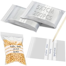 Pack of 200 Baggys Bags with Labels 5 x 7 cm Ziplock Bags Zip Bags Clear Plastic Bags Resealable Sealing Bags for Coffee Nuts Food Prey Spices
