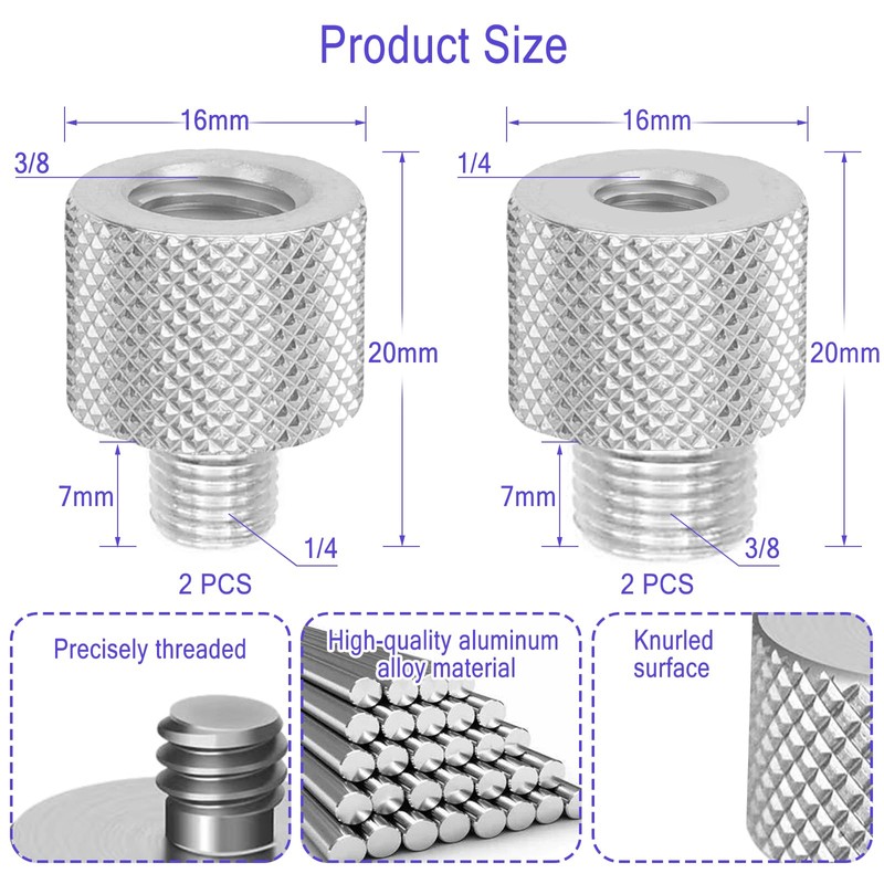 NIUQIGE Pack of 4 Thread Adapters 3/8 Inch to 1/4