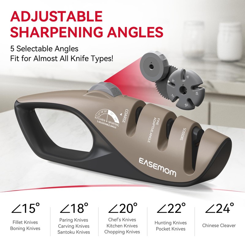 Knife Sharpeners for Kitchen, 5 Adjustable Sharpening Angle - Handheld