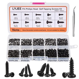 LYJEE Small Screws Assortment Kit, 1000pcs Miniature Phillips Replacement Screws for Glasses Watch Clock, 10 Kinds M1 M1.2 M1.4 M1.7 Phillips Head Self-Tapping Screws