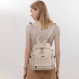 Angel Kiss Small Backpack Purse for Women,Soft Vegan Leather Roomy Backpacks,Designer Ladies Shoulder Backpack Fashion Handbag with Removable Strap,Apricot