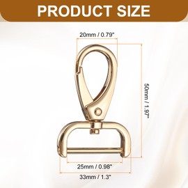 HARFINGTON 2Pcs Detachable Snap Hook Swivel Clasp 1" D Ring with Swivel Lobster Claw Clasps Hook for Purse Strap Keychain Bag DIY Craft, Gold