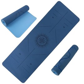 Venbytech for Blue Yoga Mat with Alignment Guide Lightweight TPE Travel-Friendly Yoga Mat