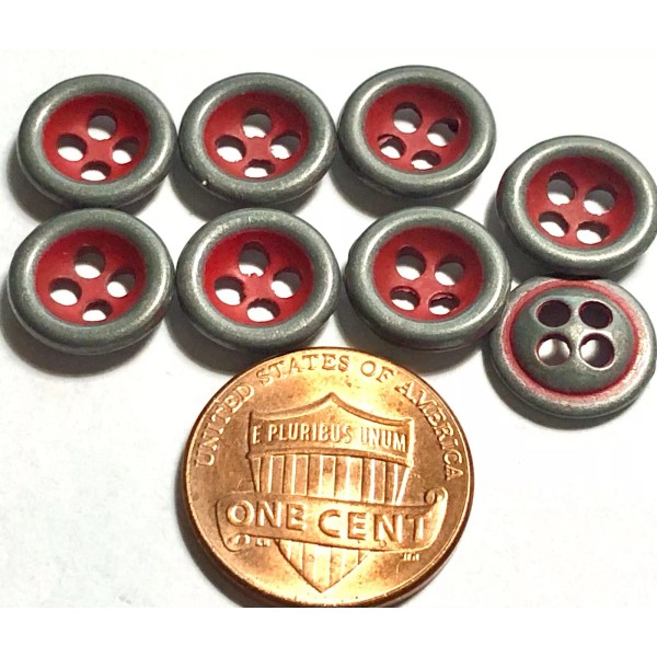 Unbranded 8 Small Gray Tone Metal 4-hole Sew-through Red Paint