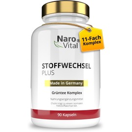NaroVital Metabolism Complex - High Dose with Green Tea, Green Coffee, Bitter Melon, Guarana, Choline and Ginger - 90 Vegan Metabolism Capsules - Tablets Diet Support