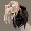 Satin Black Scrunchie Decorative Bead Tassels Large Hair Tie Accessory