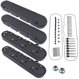 NEWZQ Black LS Smooth Cast Aluminum Valve Covers with Coil Mounts & Covers Replacement for Chevy Small Block SB V8 293 325 346 364 376 427 Ci JM8082-3BK