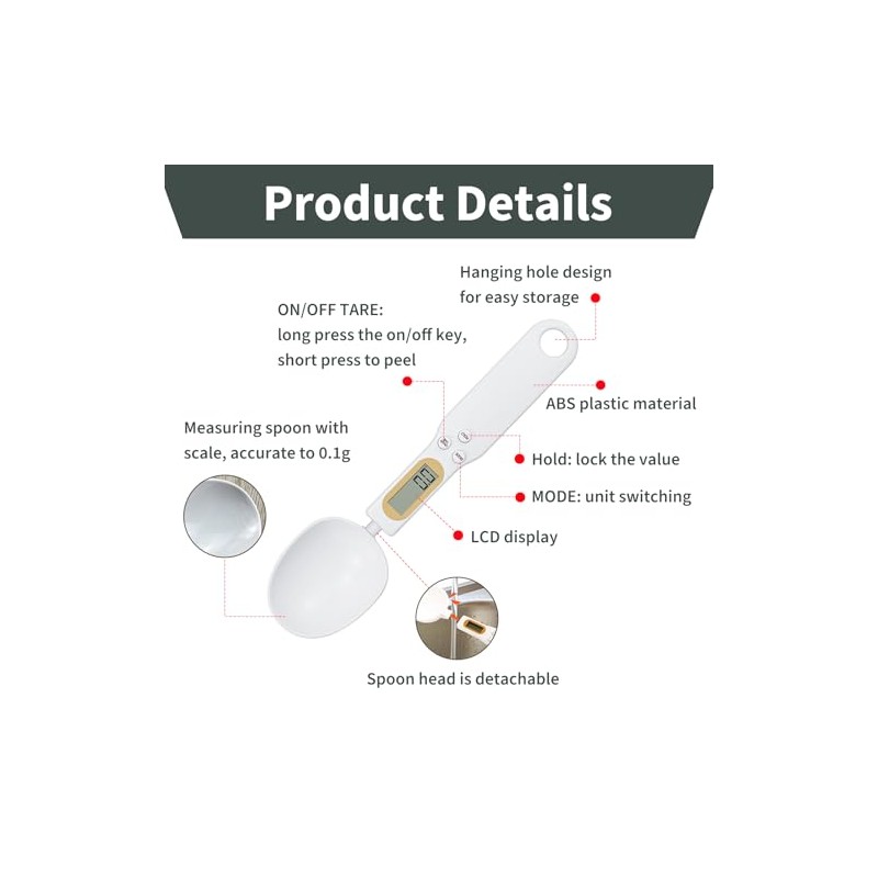 Báscula digital de cocina, precisión de 500 g/0,1 g, con