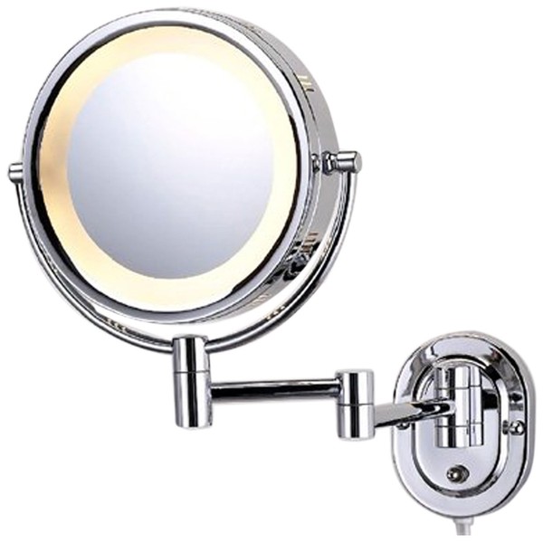 See All HLCSA895D Halo Lighted 8-Inch Diameter Wall Mounted Make Up Mirror 5X Direct Wire, Chrome