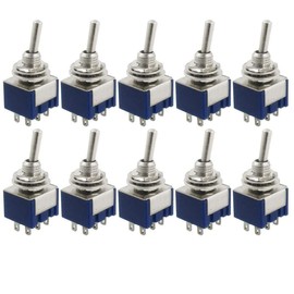 10PCS 2A 250VAC 5A 120VAC ON/ON SPDT 6 Terminals 3 Position Toggle Switch MTS203