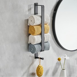 Towel Racks for Bathroom, Bathroom Towel Holder Wall Mounted for Storing Towels, Robes, Space Saving Towel Hanger, Bathroom Towel Storage, Black