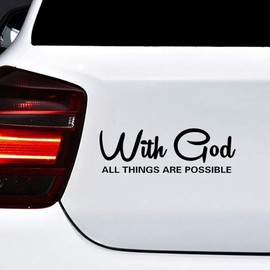 With God All Things are Possible Sticker Vinyl Decal for Car Window Bumper Laptop 2Pack (Black)