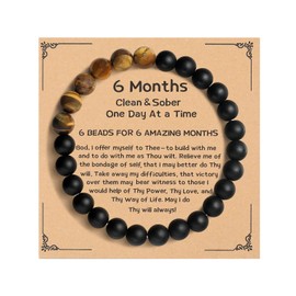 6 Months Sober Anniversary AA Recovery Gifts, Daily Reminder Tiger Eye Black Beads Bracelet Sobriety Gifts for Men, Half A Year Clean&&Sober Gifts for Him, Sober Men Birthday Christmas Gifts