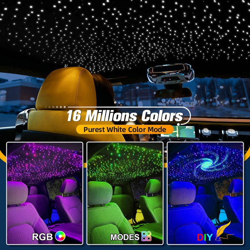 SUNKENET 6W Mini Size Twinkle 400pcs*0.03in*9.8ft Starlight Headliner Kit, Star