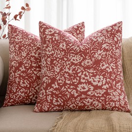 MIULEE Pack of 2 Christmas Floral Pillow Covers Decorative Throw Pillow Covers 20x20 Farmhouse Neutral Pillow Covers Modern Linen Cushion Covers for Living Room Sofa Bed,Red