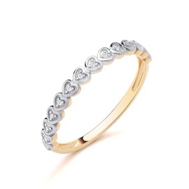 Old English Jewellers 9ct Yellow Gold Natural Diamond Heart Eternity Ring size K to S (K)