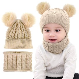 CheChury Unisex Baby’s Winter Hat & Scarf, Children's Set, Loop Scarf, Warm Knitted Hat With Pom Pom, Knitted Winter Scarf, Slip-On Hat For Children Aged 1-3 Years -
