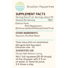 Brazilian Peppertree B120 Alcohol-Free Herbal Extract Tincture, Concentrated Liquid Drops Natural Pink Peppercorn (Schinus terebinthifolius) Dried Fruit (4 fl oz)