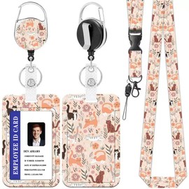 Floral Cat Lanyards for Id Badges,Cute Cat Flower Badge Holder with Retractable Reel Clip,ID Card Name Tag Lanyard Vertical ID Card Protector for Women, Teachers, Nurses, Doctor,Students, Office