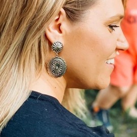 Western Earrings Western Outfit for Women Vintage Concho Earrings Oval Turquoise Dangle Earrings Rodeo Country Concert Outfits Jewelry Gifts