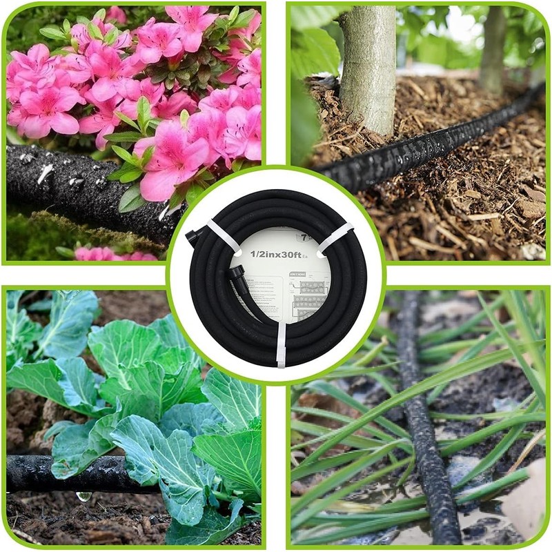 Short Soaker Hose 8ft -5/8 Round Rubber Garden Soaker Hoses,