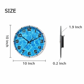 NOMEDOGYIM Swimming Pool Wall Clock 10 inch Round Round and Blue Silent Non Ticking Wood Wall Clocks Battery Operated Easy to Read Decorative Wall Clock for Bedroom Kitchen Living Room Bathroom