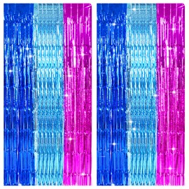 TONIFUL Blue Pink Door Streamers,Blue and Pink Photo Booth Backdrop Metallic Streamers Foil Fringe Curtain for Birthday,New Year,Graduation,Grad,Baby Shower Party Streamers Decoration