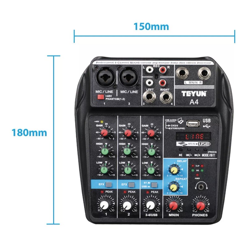 Teyun Mezclador Tarjeta De Audio De 4 Canales Bluetooth
