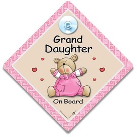Granddaughter On Board Car Sign, Grandchild on Board Sign, Baby On Board Sign, Grandchild On Board Car Sign, Baby Car Sign 14 cm x 14cm