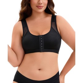 Post Surgery Compression Bra for Women Front Closure Bra with Adjustable Straps Wirefree Black XL