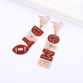 Football Earrings for Women Beaded Game Day Earrings Rhinestone Football Team Drop Dangle Earrings Football Mom Accessories Sports Jewelry Gifts, Zinc, No Gemstone