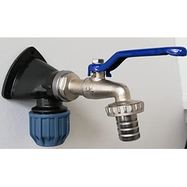 VOXTRADE PP Wall Plate with 3/4 Inch Ball Outlet Valve - 25 mm PE, Wall Angle 90°, Blue