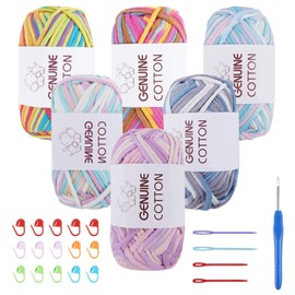 FOGAWA Chunky Yarn for Crochet 6x50g Crochet Yarn for Beginners Cotton Yarn Thick Wool Easy Knitting Yarn Chunky Wool for Crafts Amigurumi with 4mm Crochet Hook Plastic Needles Stitch Markers