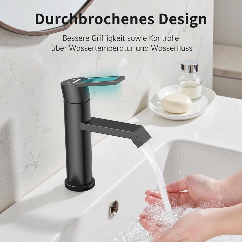Hurran Bathroom Washbasin Tap, Matte Black, Washbasin Taps, Bathroom, Stainless