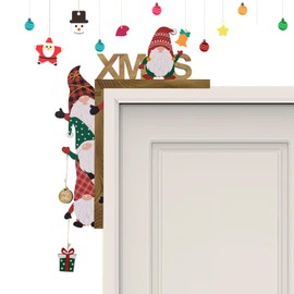 KASESSS Christmas Door Frame Decorations, Wooden Christmas Decorations, Cute Midget Figurine for Door Frames with Round Sticker, Funny Door Topper Decor Frame, DIY Craft for Home Decor for Wall Window