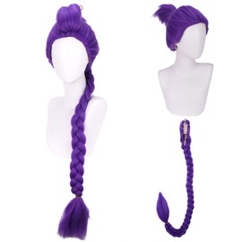 Purple Braided Wig Long Straight Purple Braid Wig for Cosplay Costume Party Hairnet Include