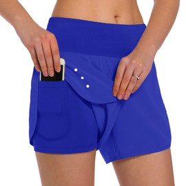 Ksmien - Pantalones cortos de correr 2 en 1 para mujer, ligeros, para entrenamiento, gimnasio, yoga, forro con bolsillos para teléfono