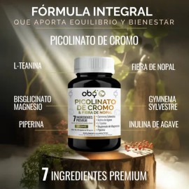 Picolinato Cromo Premium + Fibra Nopal, Magnesio, L Teanina, Gymnema, Inulina y Piperina | 100% Puro | Bis Glicinato | Vitaminas Mujer Y Hombre | Anti