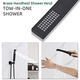 Bathroom Square Matte Black Solid Brass Hand Held Shower Head With Wall Connector and Hose System Wall Mount Handheld Showerheads Set