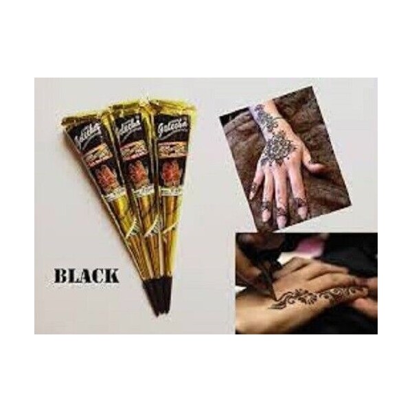 3 Golecha Herbal Black Henna Cones Temporary Tattoo Ink