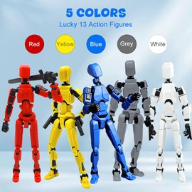 Cartlant 5Pcs T13 Action Figure, Robo N13 Dummy 13 Action Figure 3D Printed Multi-Jointed Movable Robot, Lucky 13 Action Figures Desktop Decoration Game Gift with 6 Weapons and 3 Hands Sets