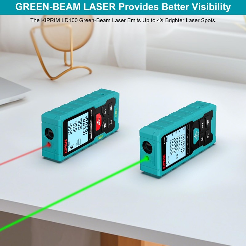 Kiprim Green Laser Distance Meter, 328ft Measuring Tool with USB