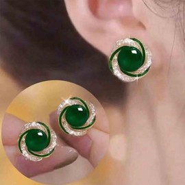 Aneneiceera Vintage Round Green Gemstone Stud Earrings Round Green Earrings Swirl Crystal Earrings Cz Green Rhinestone Post Earrings Geometric Gem Earrings Jewelry for Women (Green)