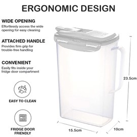 Clip & Lock Seal 2 Litre Fridge Door Jug with White Lid, Ideal for Juice, Milk, Water and More. BPA-Free. (Pack of 1)