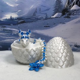 Generic Articulated Cherry Blossom Dragon with Dragon Egg, 12"" White and Blue Cherry Blossom Dragon, Home Decor Executive Desk Toys,Fidget Toys for Autism/ADHD D017-WB, Large