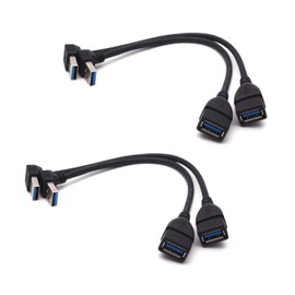 Antrader USB 3.0 Right Angle 90 Degree UP & Down Extension Cable Male to Female Converter Data Adapter Cord 2 Pairs