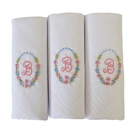 2COZEE Womens/Ladies Embroidered Initials Taschent 3-Pack? CHER with White EM with Satin Border - b