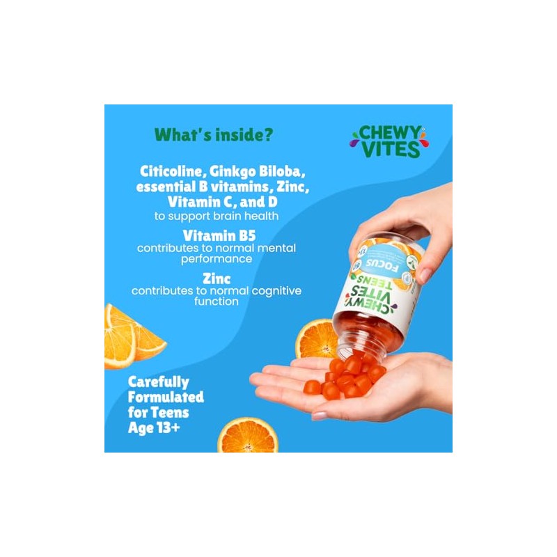 Chewy Vites Teens Focus Gummies with Citicoline & Ginkgo Biloba,